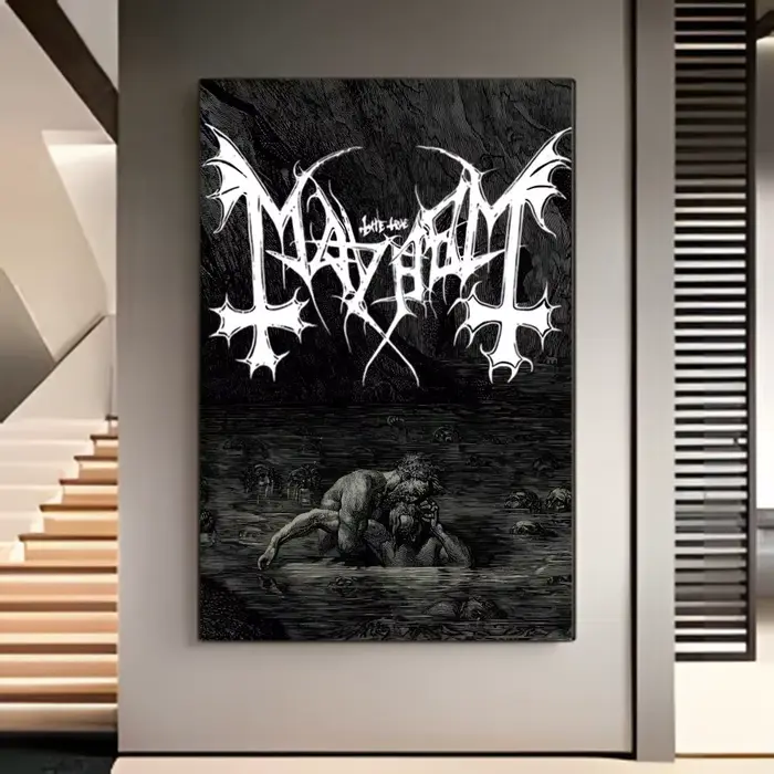 Affiche artistique du groupe de métal noir M-Mayhem