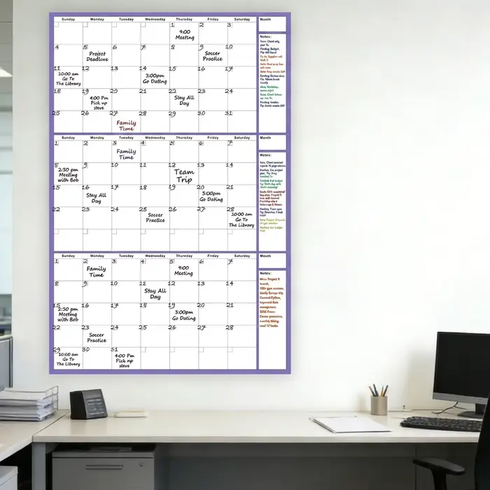 Calendrier mural effaçable à sec non daté