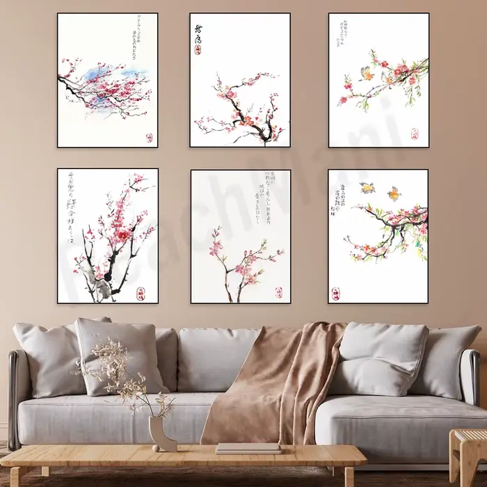 Fleurs de cerisier aquarelle de style japonais
