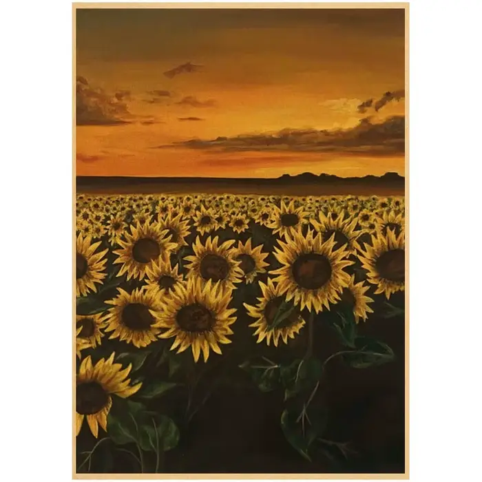 Affiches de peinture à l'huile tournesol, paysage de fleurs, papier Kraft, autocollants muraux, décor salle d'étude, Bar café, peintures murales