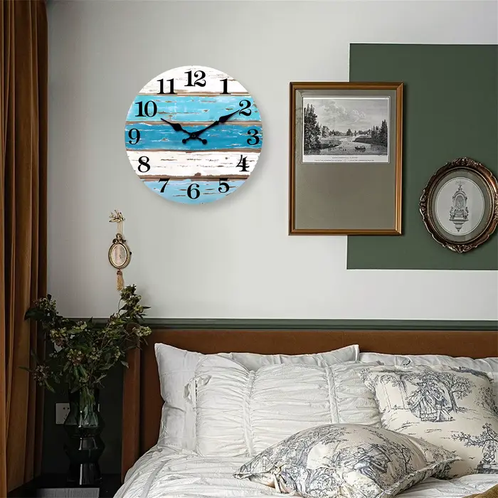 Horloge murale silencieuse en bois de style rétro