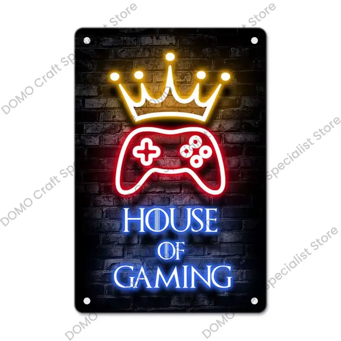 Affiche de Gamer de jeu au néon, signes métalliques Vintage en étain, jeu de sommeil, Plaque métalli