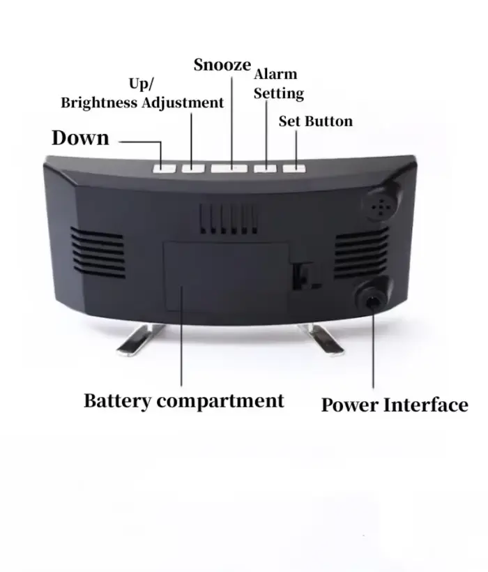 Miroir réveil numérique température Date 2 niveaux de réglage de la luminosité Snooze horloge de Table 12/24H Mode nuit