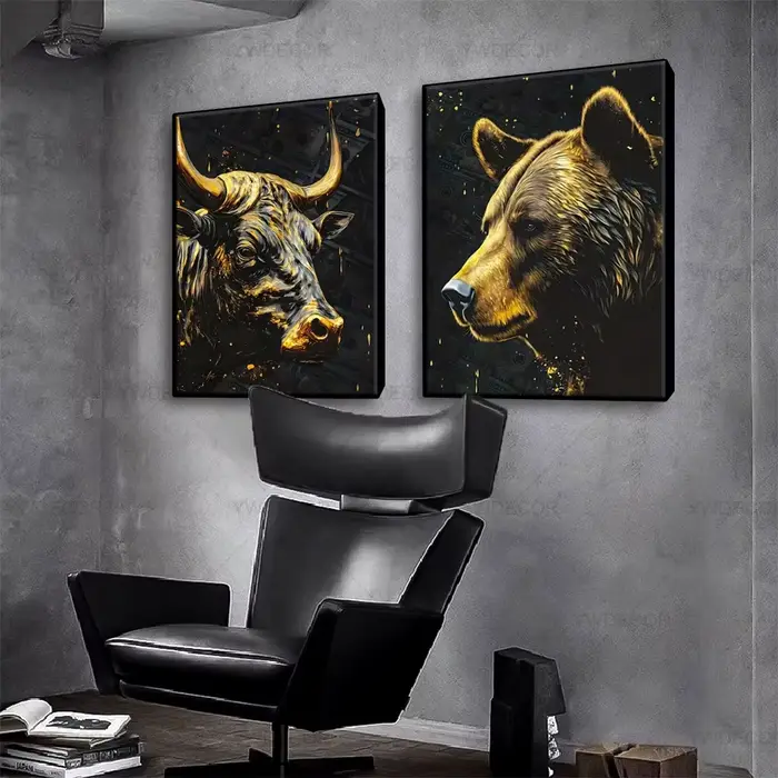Toile de peinture d'animaux de taureau et d'ours