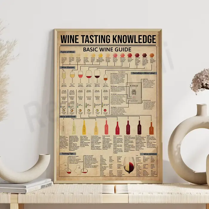 Peinture sur toile de connaissance de dégustation de vin, guide essentiel des vins, affiche de carte des vins, décoration murale de bar de cuisine, cadeau d'amoureux des vins