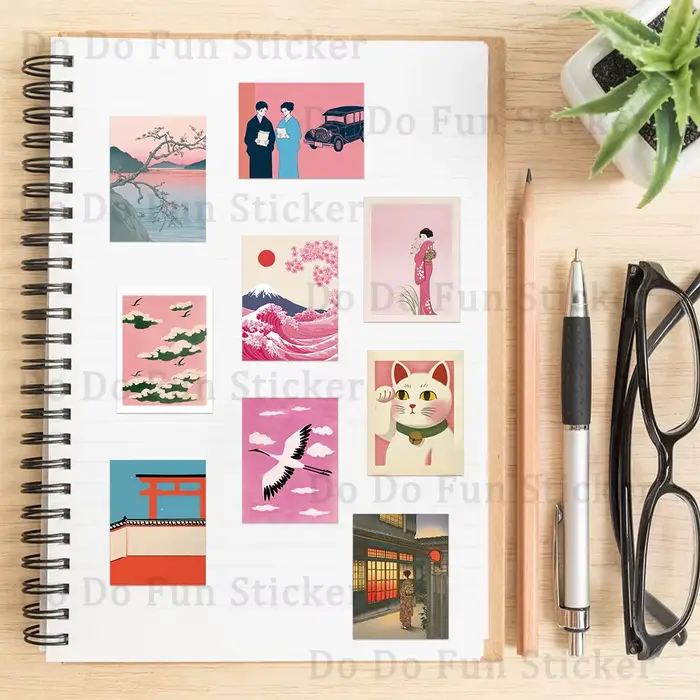 Autocollants d'art esthétique japonais rétro rose