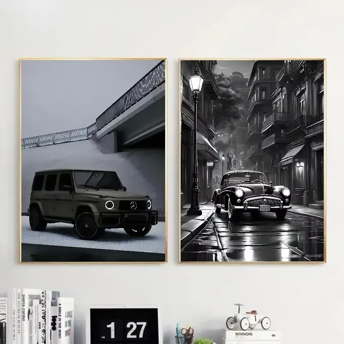 Toile imprimée d'art de voiture de luxe noir et blanc