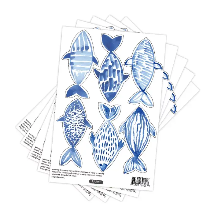 Autocollants muraux de poisson aquarelle dessinés à la main, autocollant mural imperméable à décolle