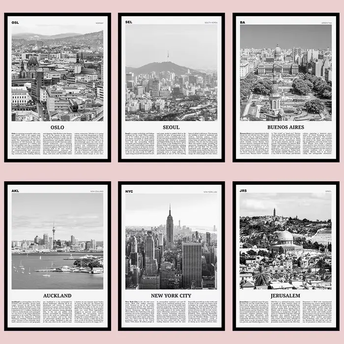 Affiches murales de villes touristiques mondiales célèbres