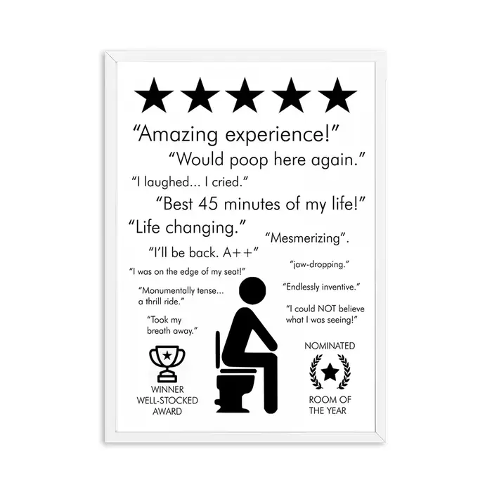 Affiche imprimée avec citation de salle de bain, noir et blanc, expérience incroyable, merde ici enc