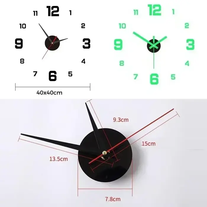 Horloge murale lumineuse 3D sans cadre en acrylique, horloge numérique autocollante, horloge muette pour bureau, salon, chambre à coucher, décoration murale