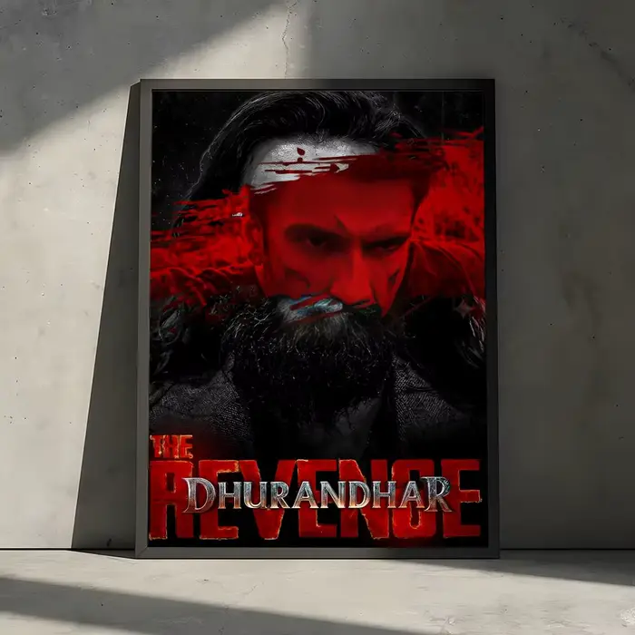 Affiche murale en toile de coton avec peinture et calligraphie du film D-dhurandhar The Revenge, déc