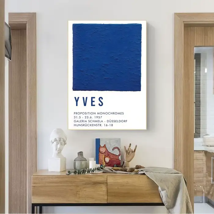 Peinture sur toile sans cadre, affiche abstraite bleu Klein, affiche murale simple, impressions sur