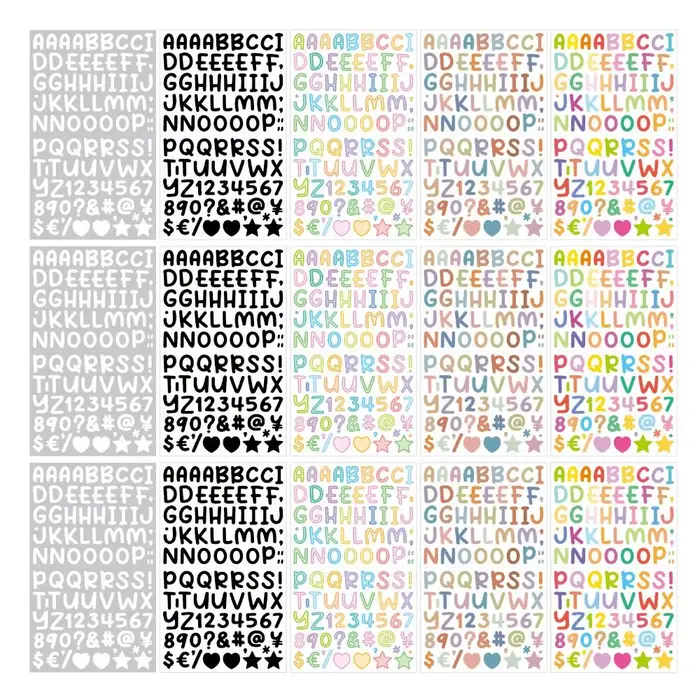 26 lettres numéro dessin animé lettre autocollant 0.5 pouces