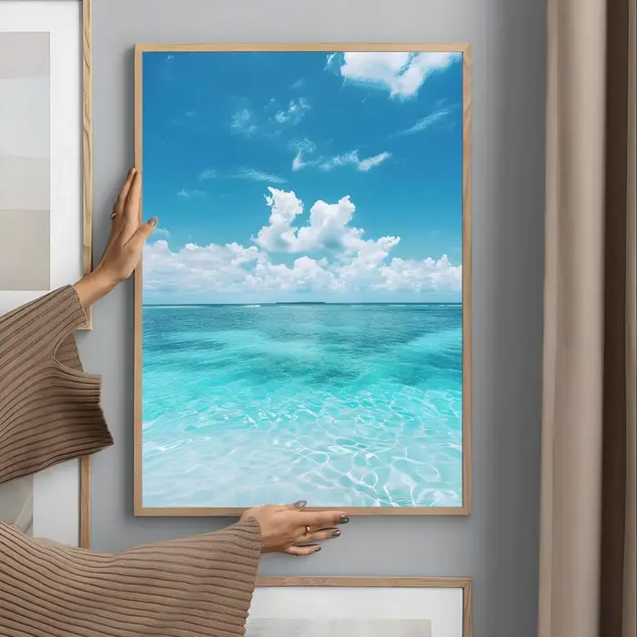 Affiche murale imprimée avec vagues de plage et d'océan, imperméable, décoration esthétique pour la 