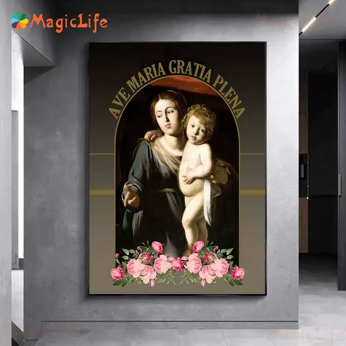 Notre-dame du chapelet Art religieux impression Saints catholiques mur Art toile peinture la vierge et l'enfant affiche