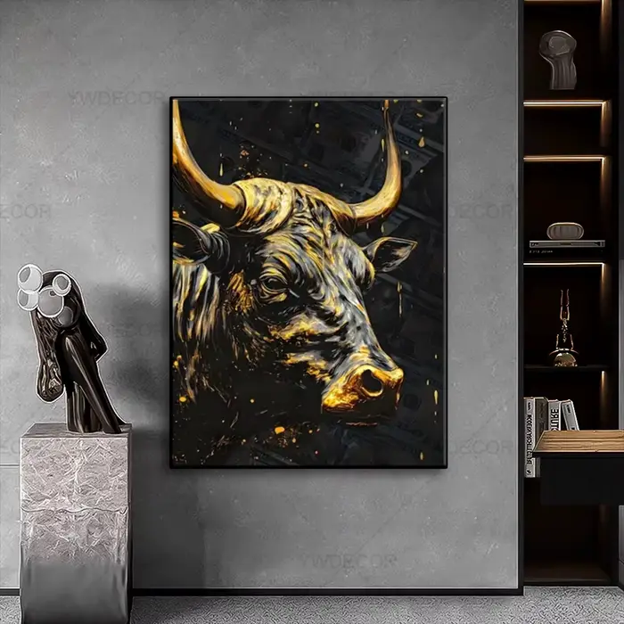 Toile de peinture d'animaux de taureau et d'ours