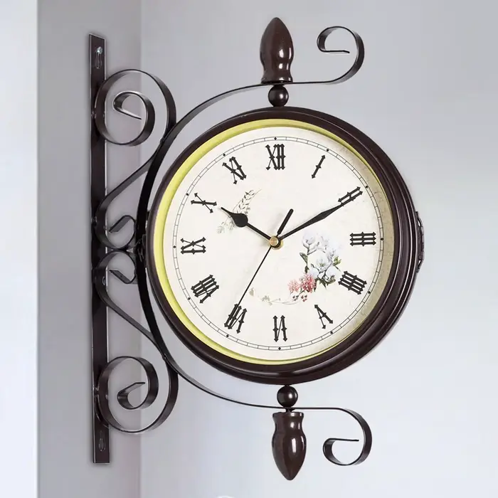 Horloge murale Double face de Style Antique, horloges murales silencieuses décoratives pour salon, c