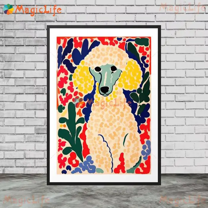 Affiches imprimées de fleurs de chien caniche de dessin animé