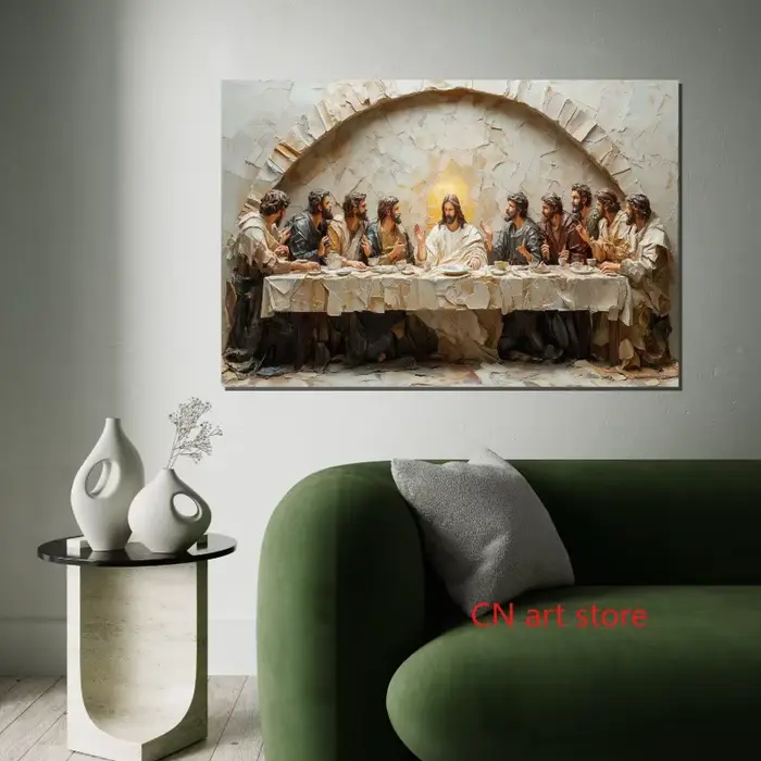 Affiche d'art spirituel rétro, dernière cène, jésus religieux avec Disciples, peinture sur toile, image murale imprimée, décoration de maison pour salon