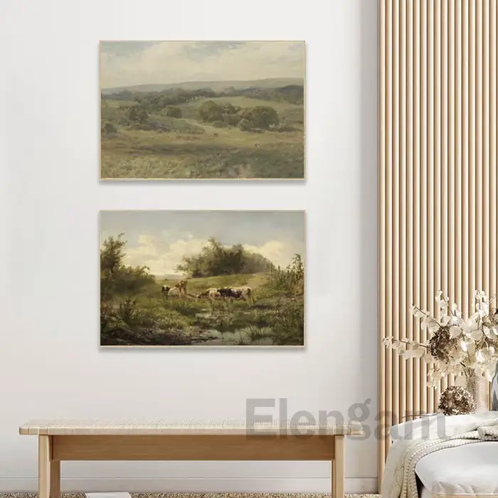 Toile de peinture à l'huile de vache prairie