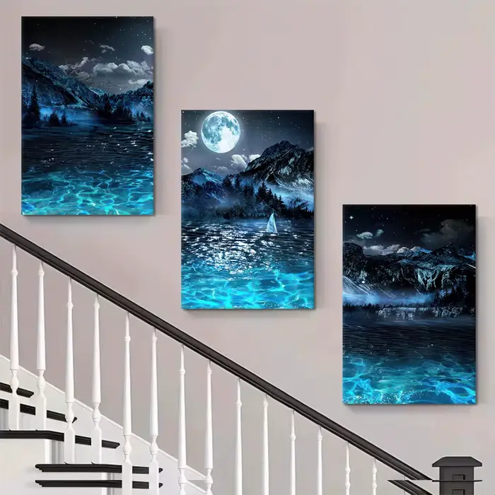 3 pièces de peintures décoratives sur toile de paysage de ciel étoilé de rêve