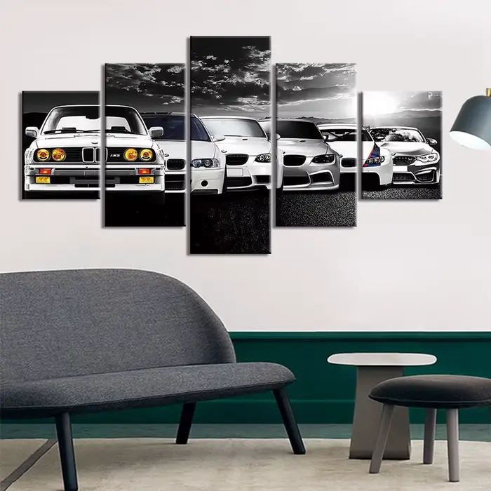 Affiche murale en toile, 5 pièces, décor de voiture rétro abstrait, peinture, image de salon, papier
