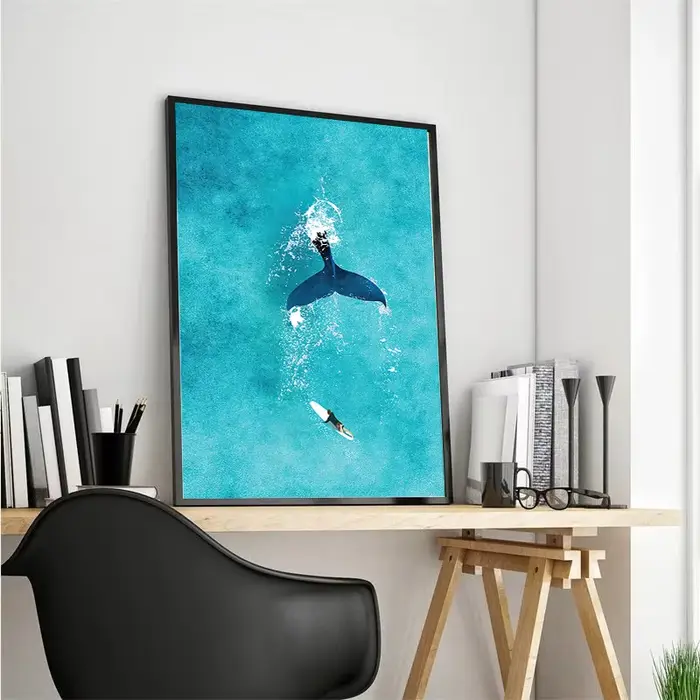 Aquarelle bleue océan organisme marin baleine requin Manta rayons affiche mer plage Surf toile peinture mur Art pour chambre décor à la maison