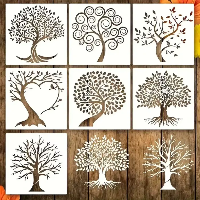 Lot de 7 pochoirs arbre de vie, modèles de peinture d'arbre de sagesse, pochoirs artisanaux en plast