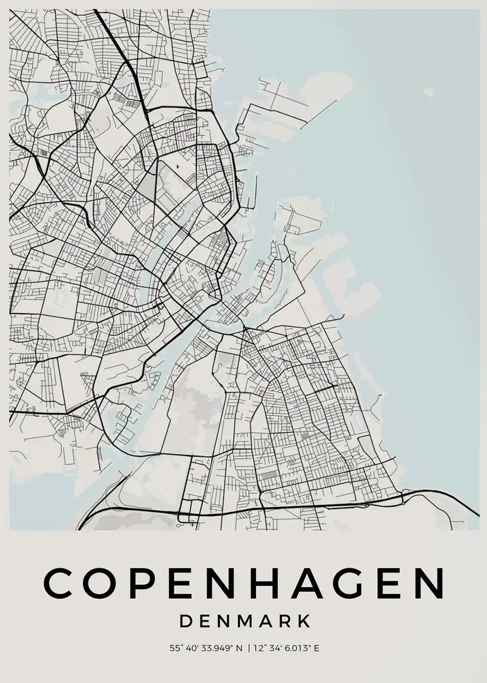 Affiche Carte de Ville Paris Copenhague Paros Santorini Mykonos, Tableau sur Toile, Art Mural à Lign