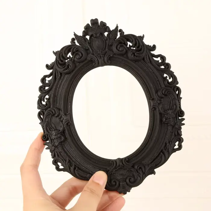 Cadre photo ovale sculpté gothique sombre transfrontalier pour décoration murale rétro à domicile
