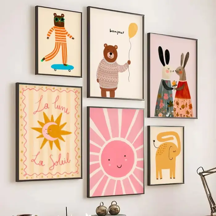 Affiche d'animaux imprimés de lapins floraux nordiques