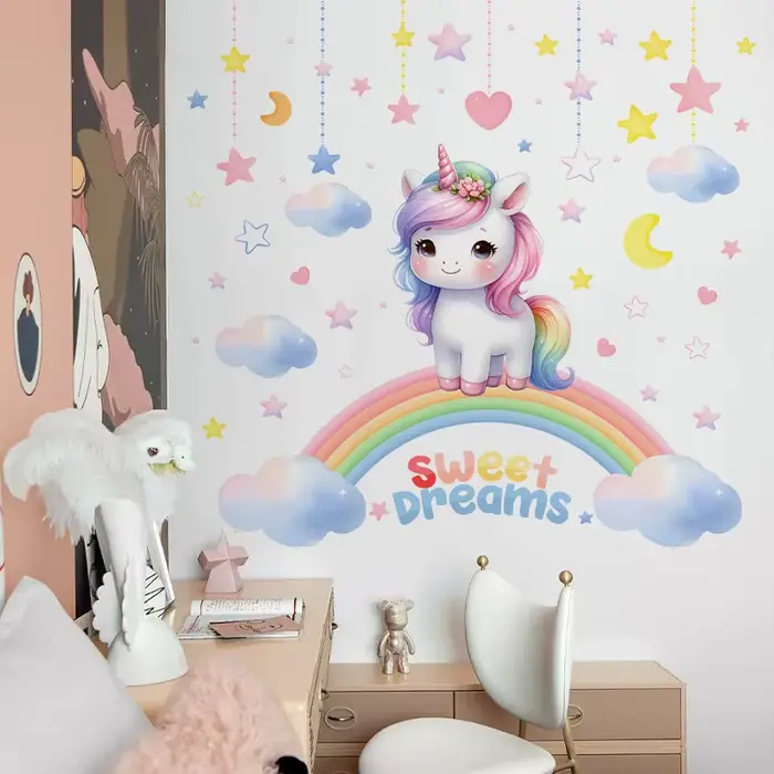 Autocollant mural licorne en vinyle pour enfant