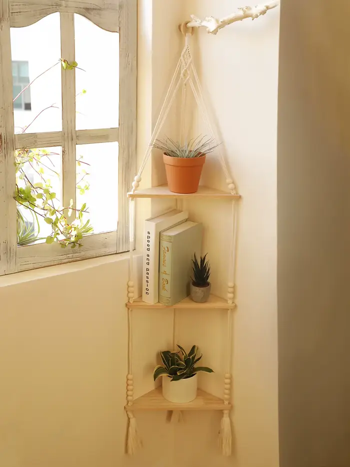 Étagère suspendue en macramé style Boho