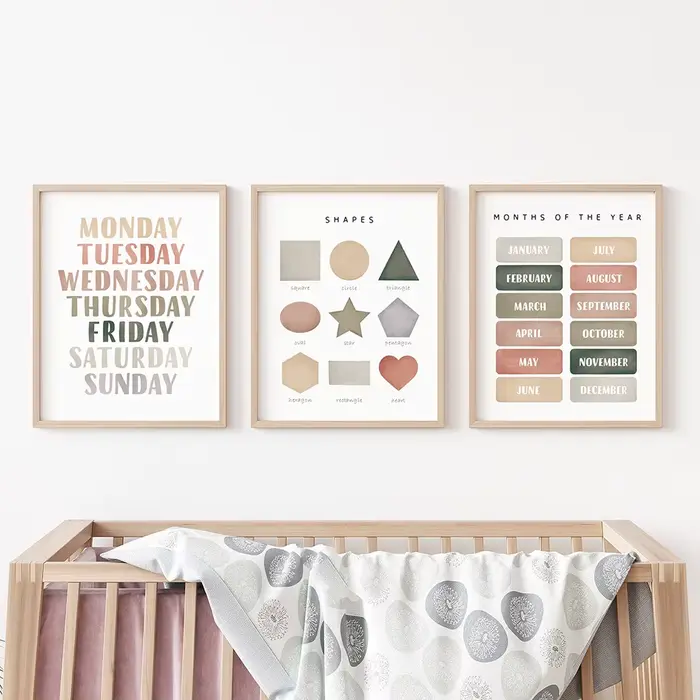 Affiches éducatives Alphabet numéro forme couleurs pépinière mur Art nordique