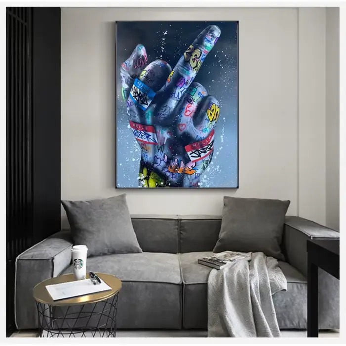 Rue Graffiti Moyen Doigt Gestes Mur Art Peinture Peint Affiches Et Impressions Salon Chambre Décorations Cadeaux
