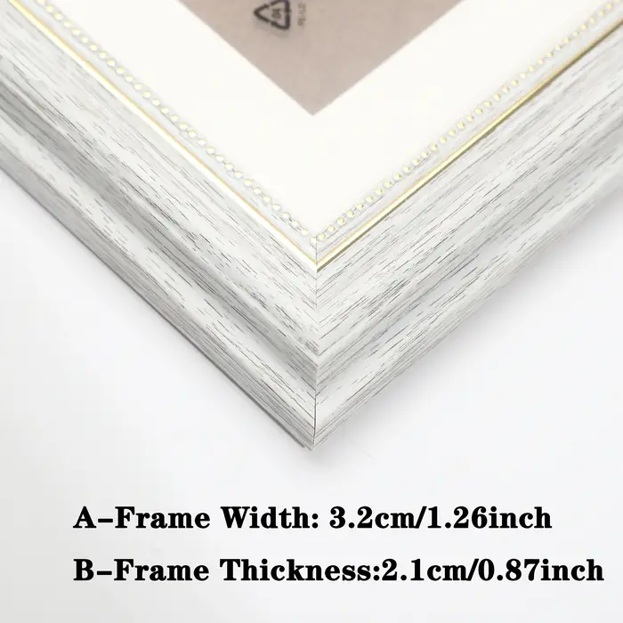 Lot de 2 cadres photo blancs vieillis avec passe-partout et bordure dorée perlée