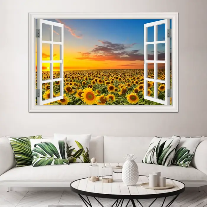 Autocollant Mural en Vinyle avec Fleurs Jaunes et Tournesols