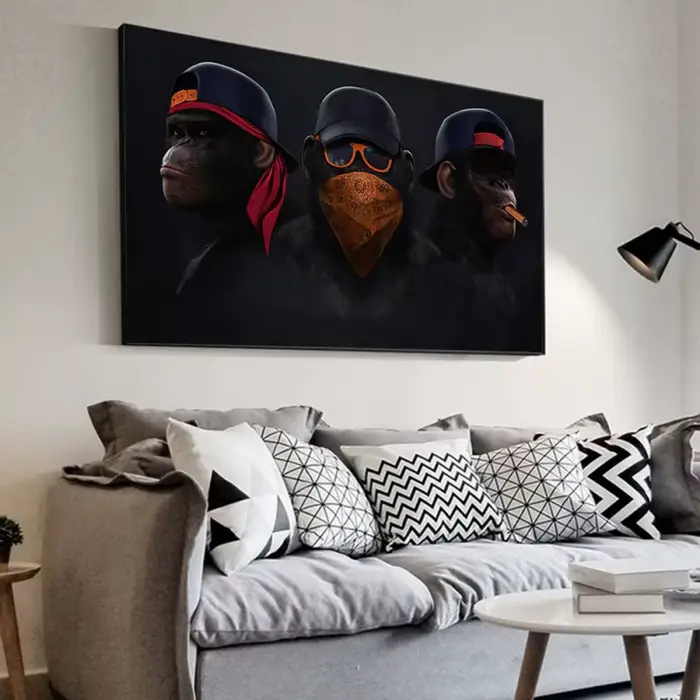 Trois Noir Orang-outan POP Mur Art Toile Affiche Singe Maison Décoration Peinture À L'huile Murale Photo Imprimé Oeuvre
