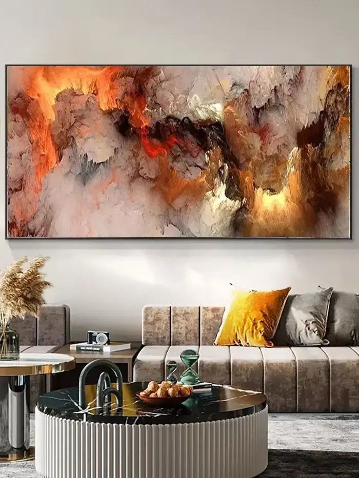 Art mural esthétique abstrait classique, nuages gris jaunes, peintures bloquant les couleurs, affiches imprimées, décor de maison, chambre à coucher, salon