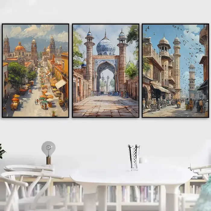 Affiche de voyage sur toile, paysage urbain pakistanais, Karachi, Lahore, vie quotidienne, marché, ville ancienne, peinture murale, images d'art, décoration intérieure