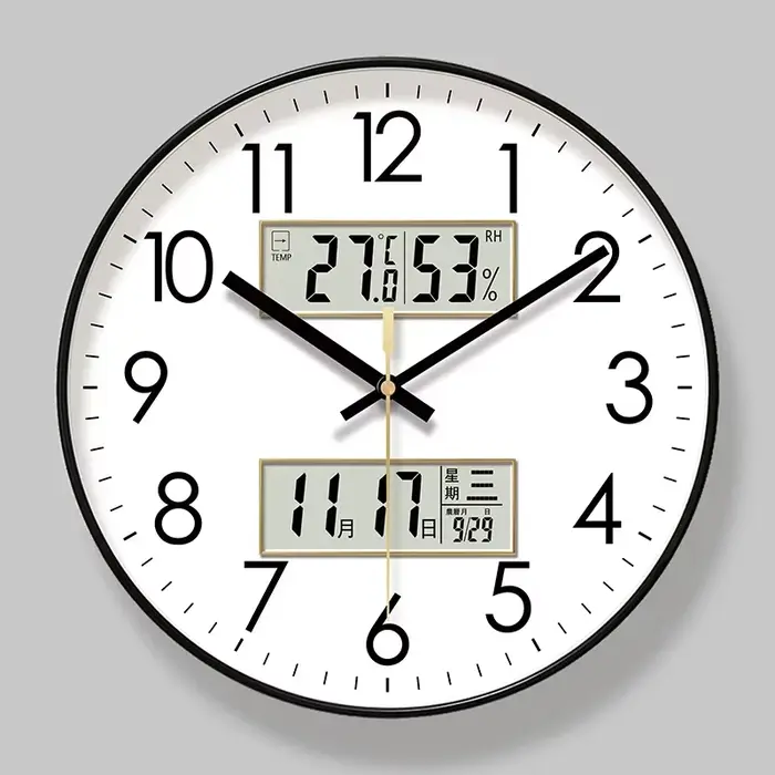Horloge murale atomique moderne température calendrier numérique analogique
