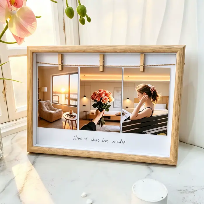 Cadre photo en bois avec 3 pinces