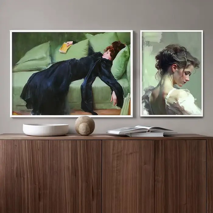 Fille lecture Vintage peinture à l'huile sur toile affiches Antique femme lecteur Portrait Art impression filles chambre bureau maison décoration murale
