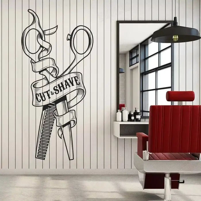 Décalcomanies murales de rasage coupées décor Salon de coiffure autocollants muraux en vinyle pour S