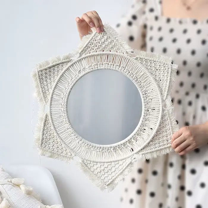 Grands miroirs muraux ronds en macramé, décoration pour la maison, style Boho, pour le salon et la chambre à coucher