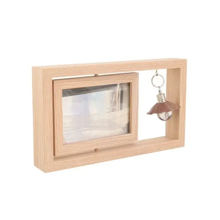 Cadre photo en bois double face carré, cadre photo commémoratif rotatif, cadre photo créatif creux à