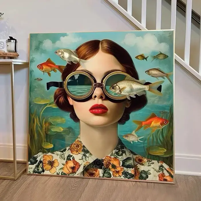 Lunettes femme avec fleurs nordique Boho mur Art toile peinture papillon avec fille Portrait affiche pour salon décor à la maison
