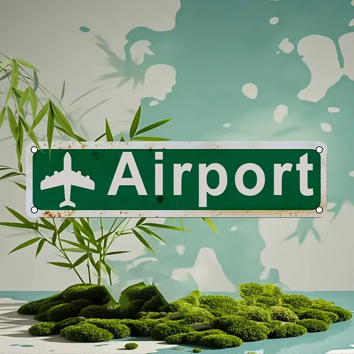 Panneau mural en métal vintage sur le thème de l'aéroport avec graphisme d'avion - Décoration rétro