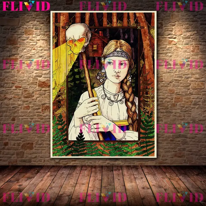 Toile d'art mural de Vasilisa et Baba Yaga, peinture sur toile, forêt magique mystérieuse et affiche